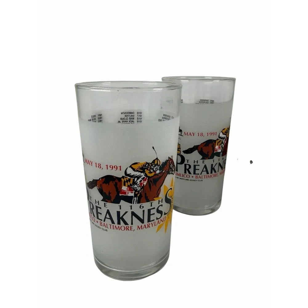 Vintage 116th Official Preakness Stakes Glasses, 1991, Pimlico, Baltimore, 12oz